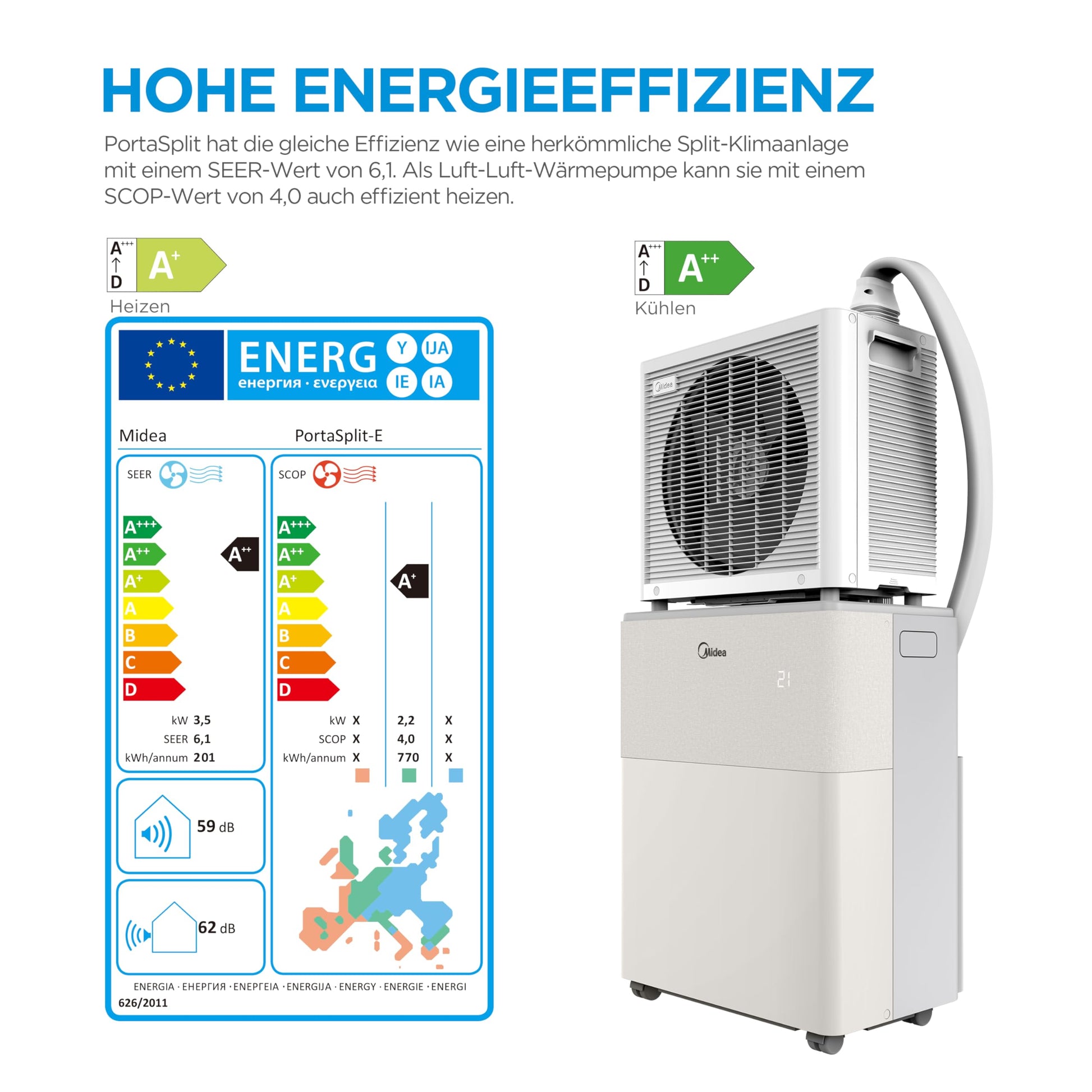 Midea PortaSplit-E Mobile Klimaanlage,Kühlen A++/Heizen A+